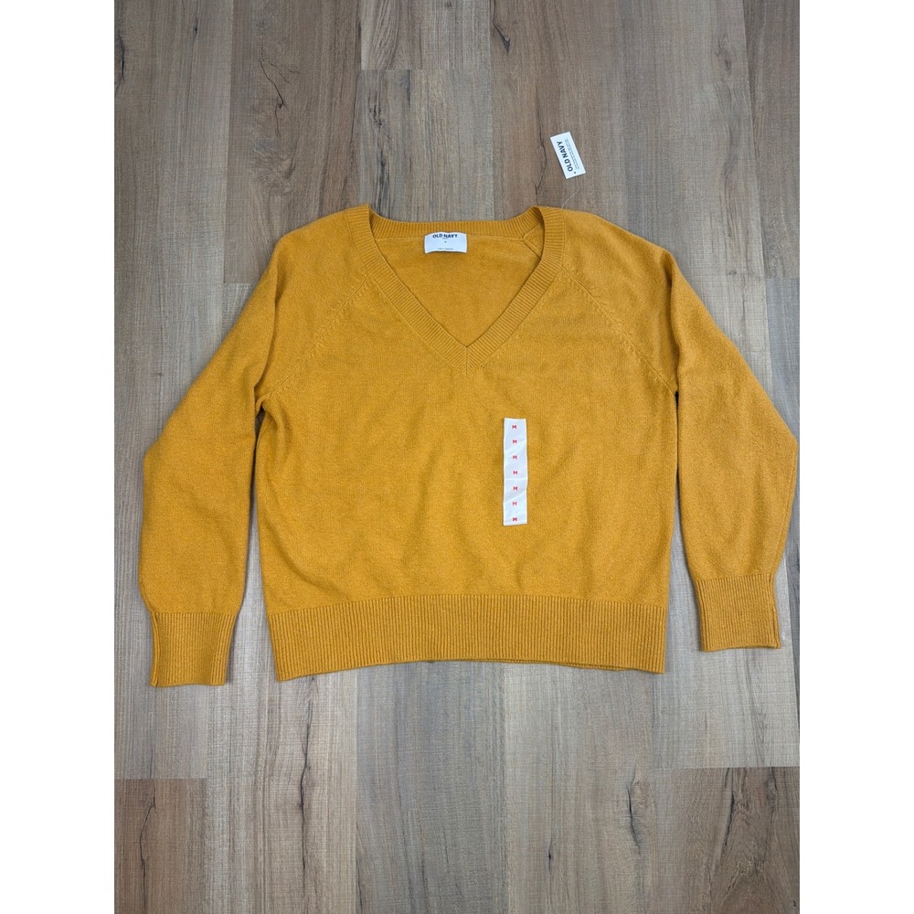 Old Navy SoSoft V-Neck Sweater Corkwood Mustard Yellow M NWT 477506-03-1